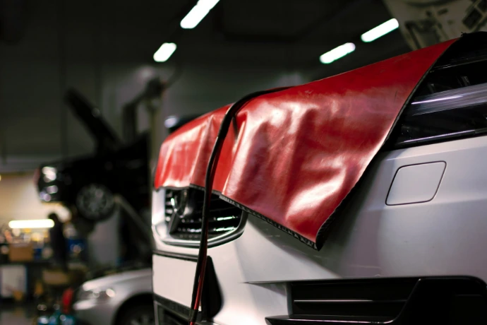 a car with a hood open